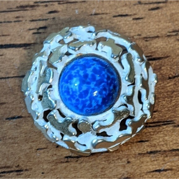 VTG Zentall Costume Jewelry Brooch Blue Stone EUC - Picture 1 of 5